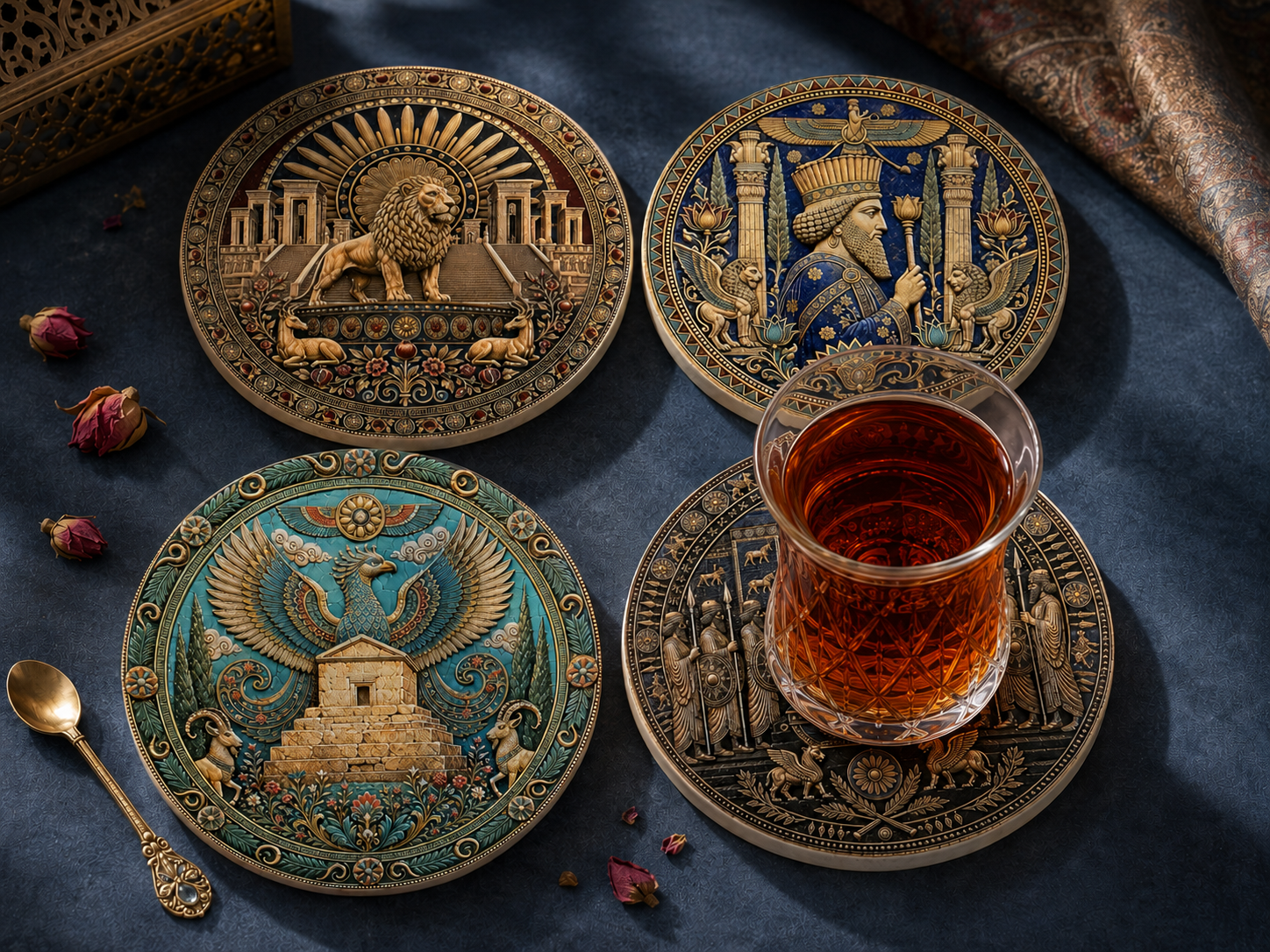Ancient Persia Ceramic Coaster Set (Set of 4) | Premium UV Printed Art Coasters