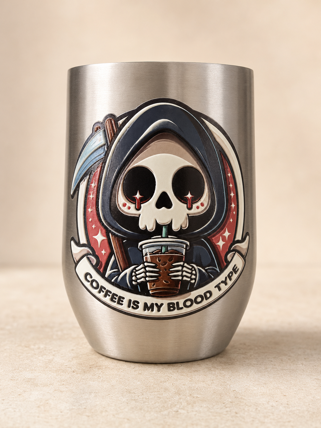 Coffee Is My Blood Type – Raised UV Printed Stainless Steel Tumbler