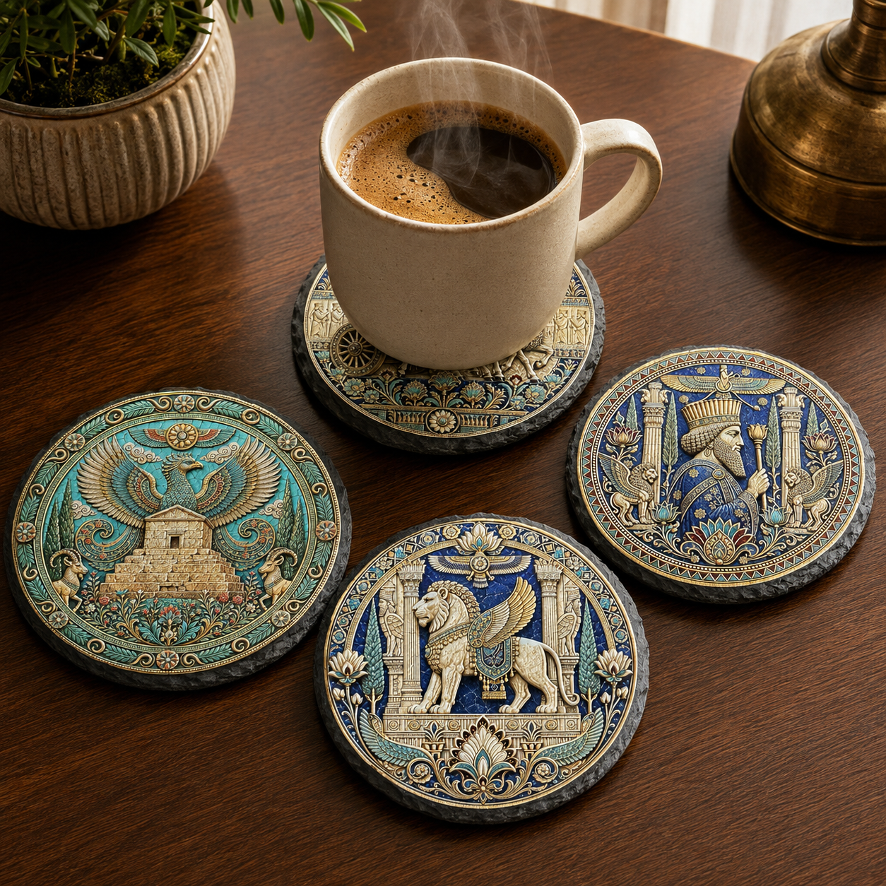 Ancient Persia Premium Slate Stone Coaster – 4 Inch