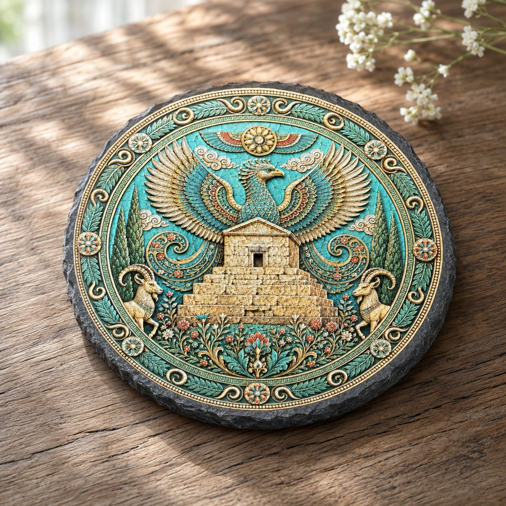 Ancient Persia Premium Slate Stone Coaster – 4 Inch