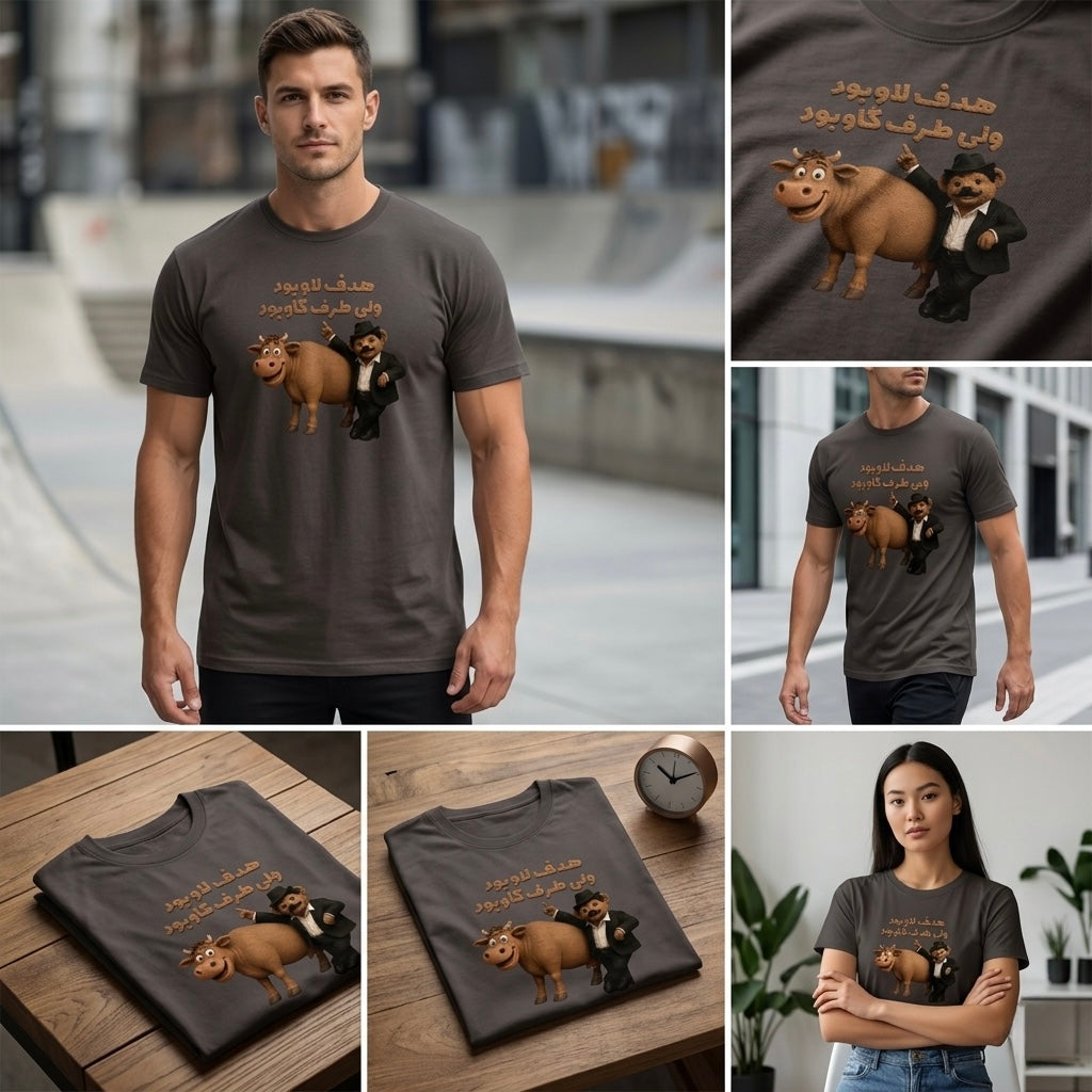 Hadaf Lavobood Vali Taraf Gavbood – Funny Persian Meme Bear & Cow T-Shirt