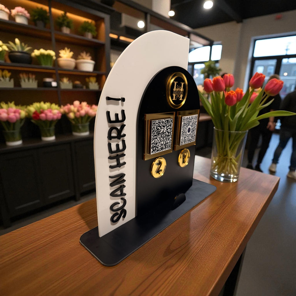 Custom Acrylic QR Code Payment Sign – Dual Arch Business Display
