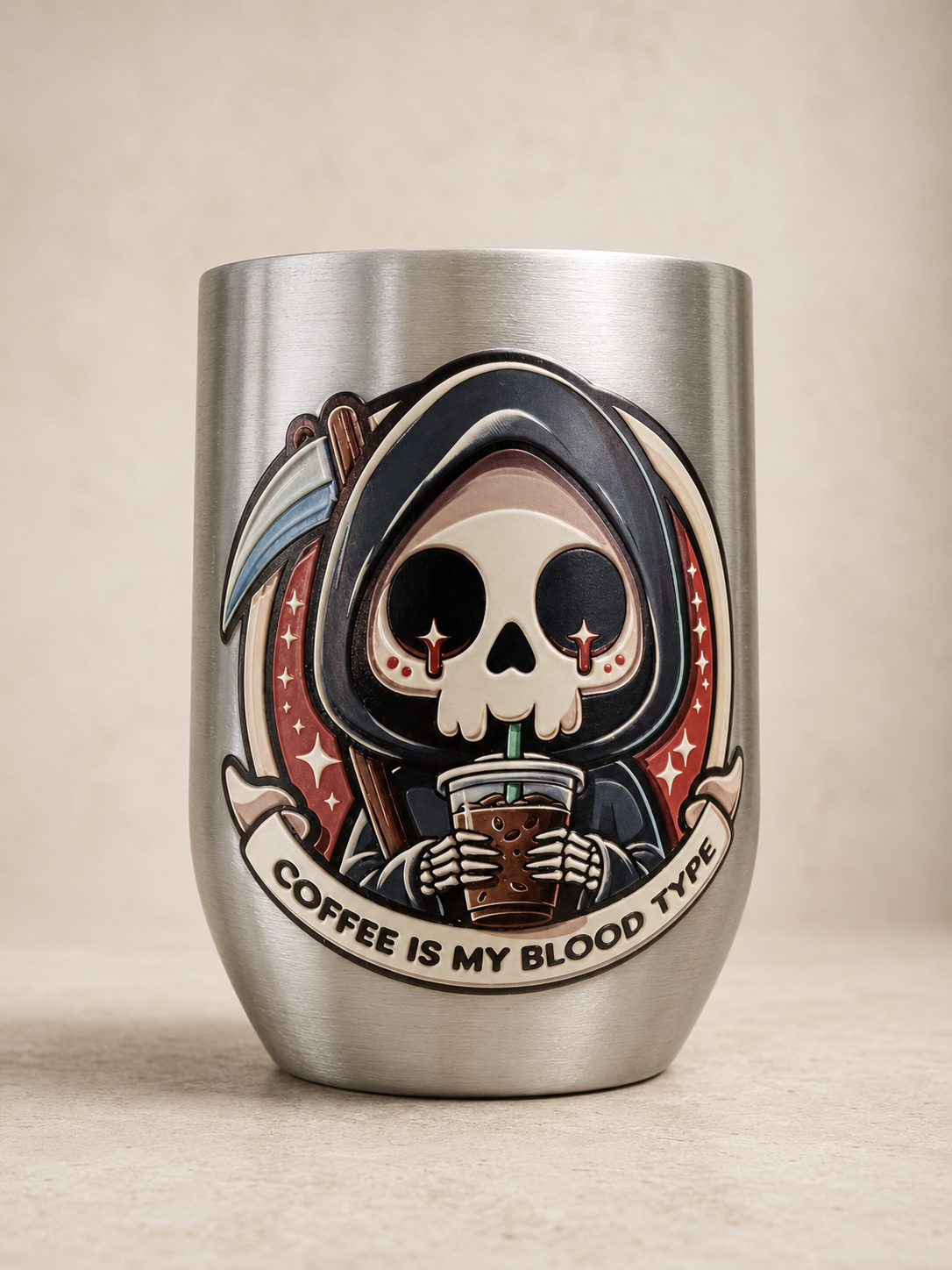Coffee Is My Blood Type – Raised UV Printed Stainless Steel Tumbler