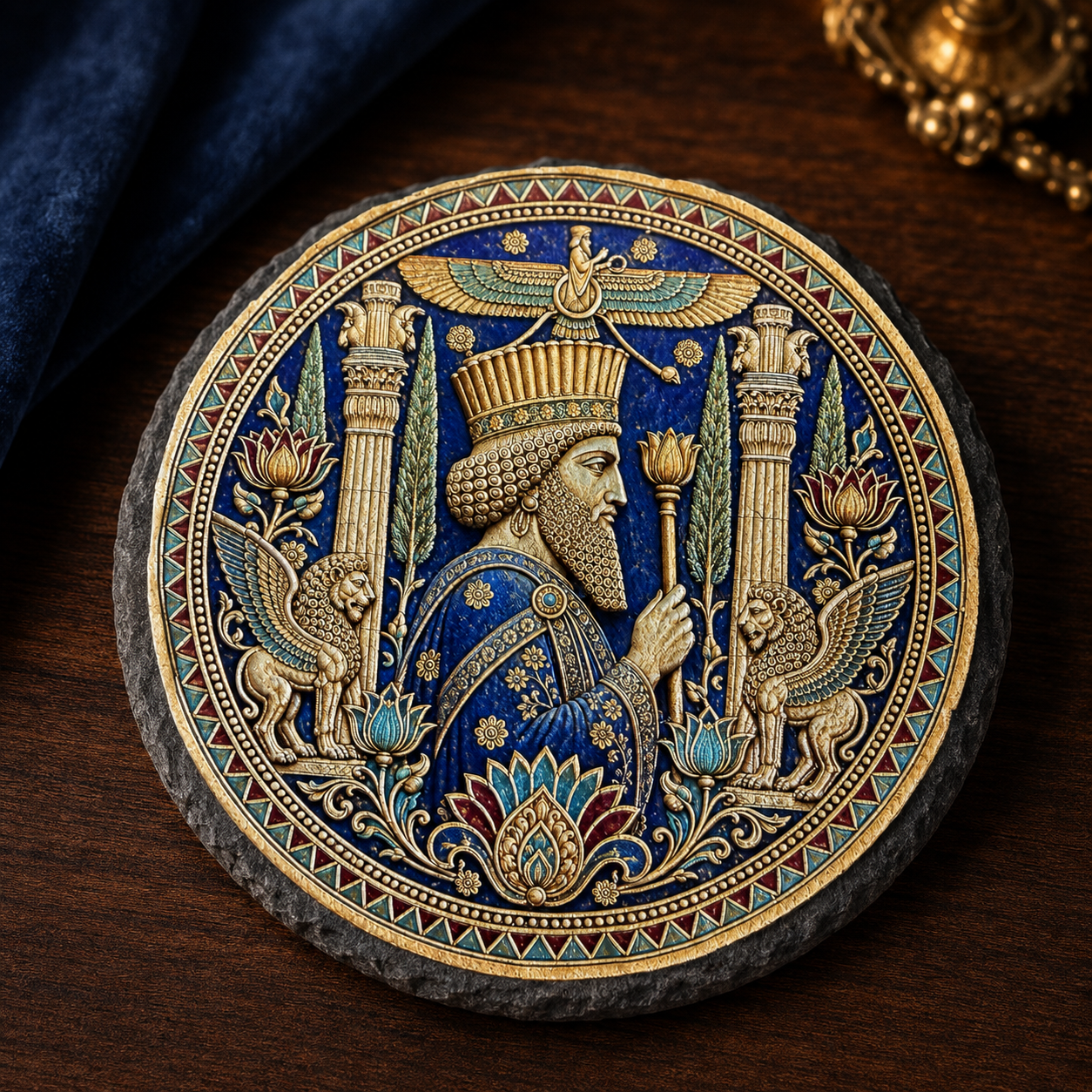 Ancient Persia Premium Slate Stone Coaster – 4 Inch