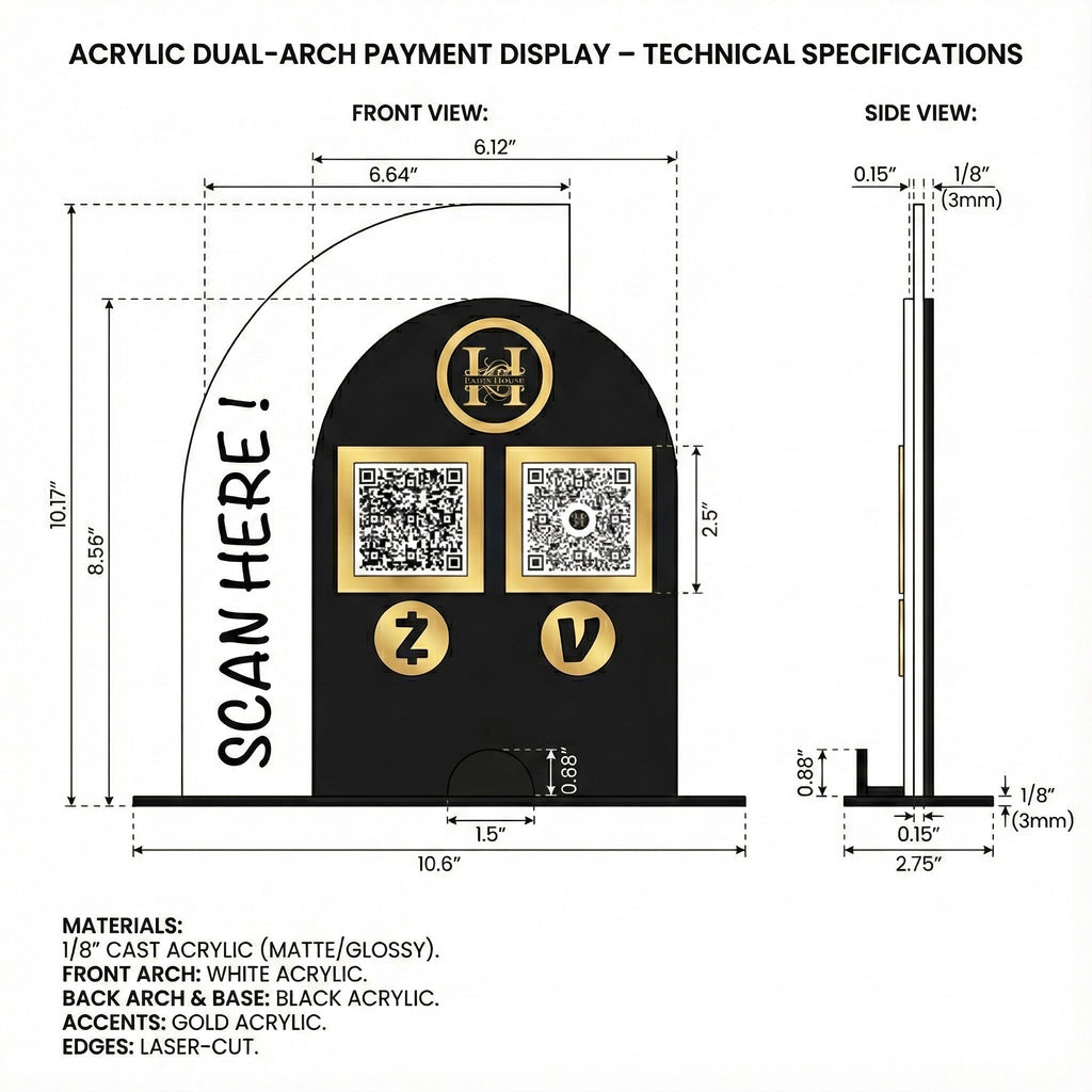 Custom Acrylic QR Code Payment Sign – Dual Arch Business Display