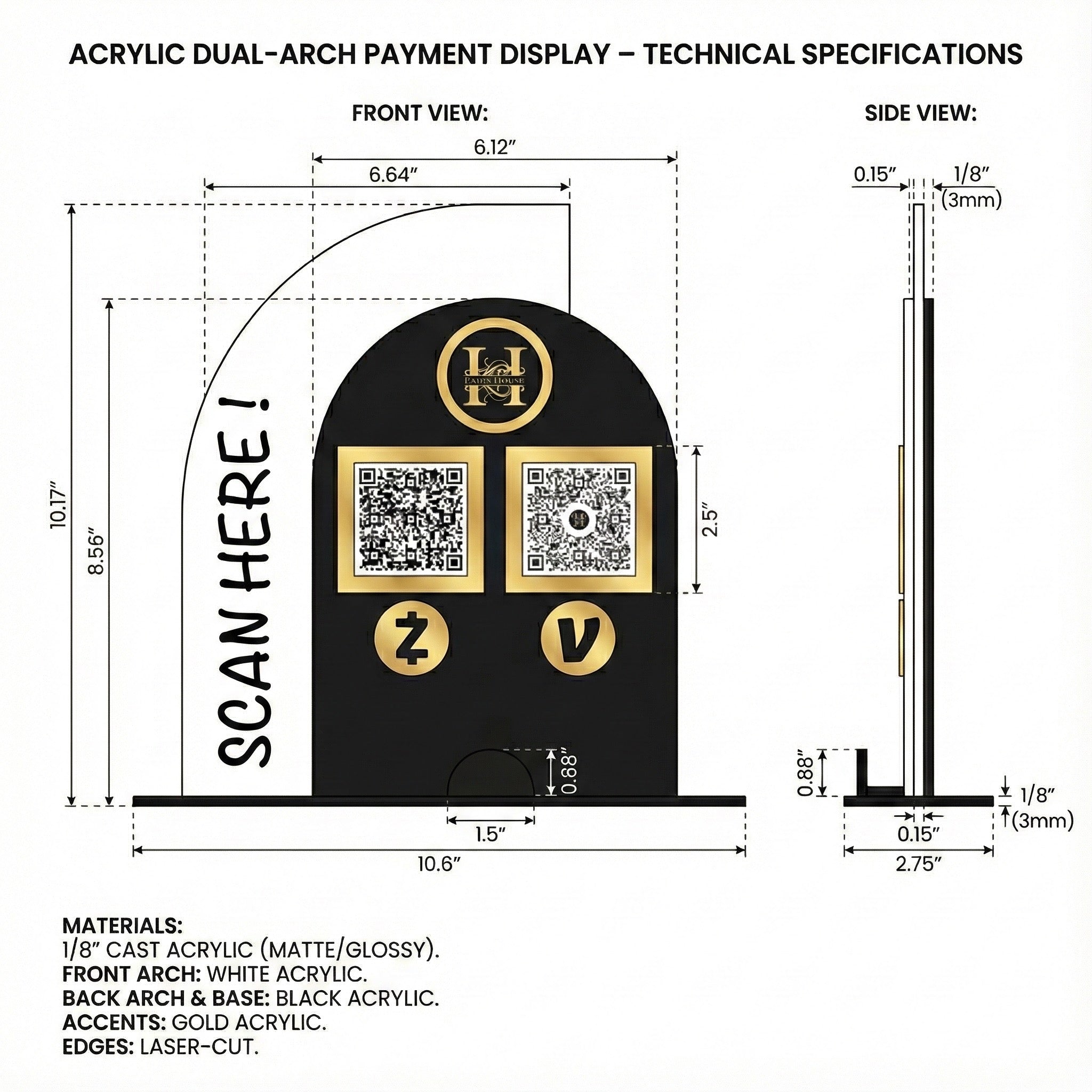 Custom Acrylic QR Code Payment Sign – Dual Arch Business Display