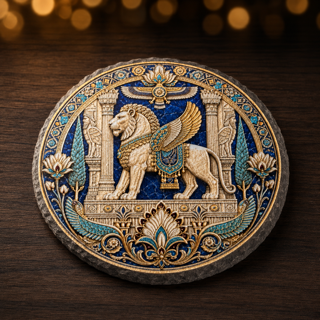 Ancient Persia Premium Slate Stone Coaster – 4 Inch