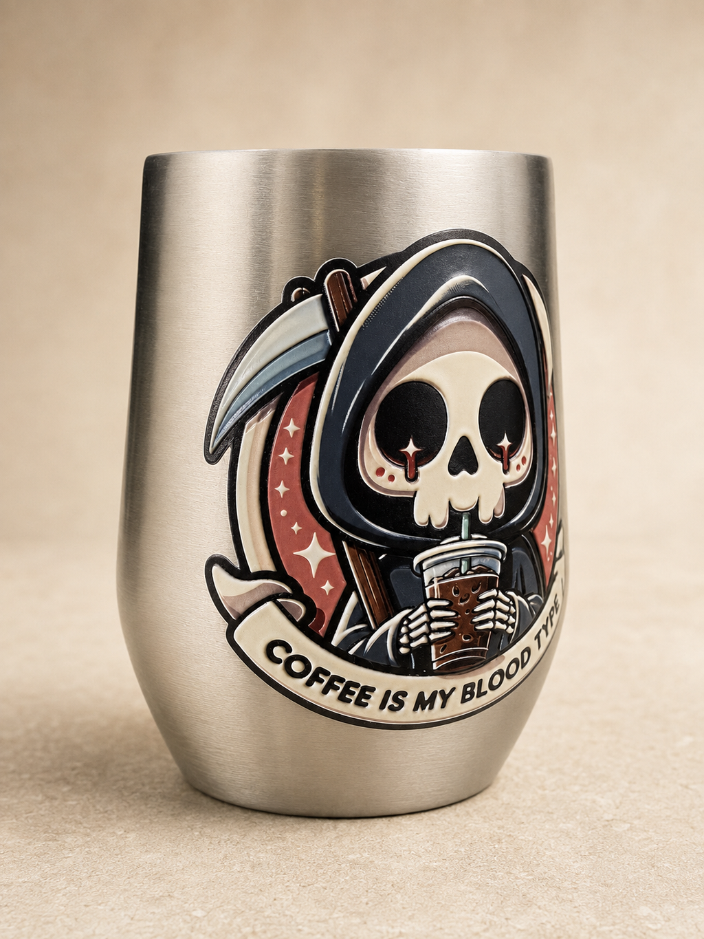 Coffee Is My Blood Type – Raised UV Printed Stainless Steel Tumbler