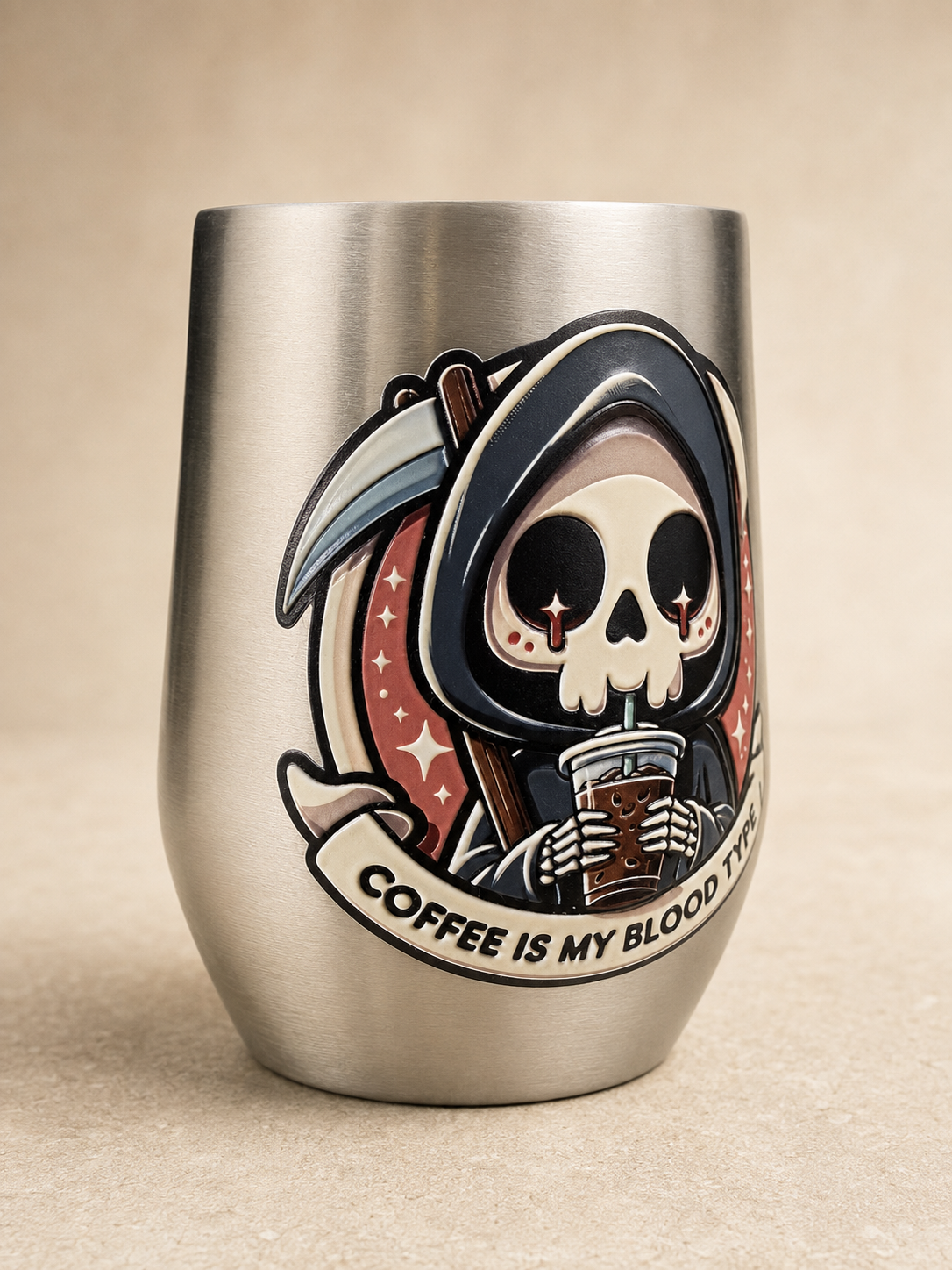 Coffee Is My Blood Type – Raised UV Printed Stainless Steel Tumbler
