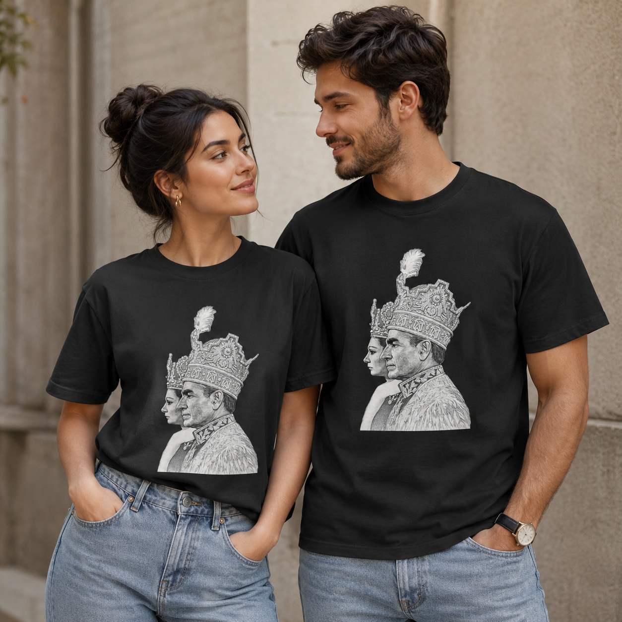 Imperial Pahlavi Portrait T-Shirt – Mohammad Reza Shah & Farah Pahlavi Vintage Persian Art Tee