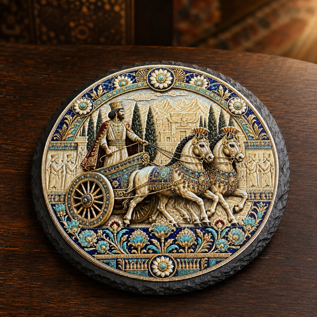 Ancient Persia Premium Slate Stone Coaster – 4 Inch