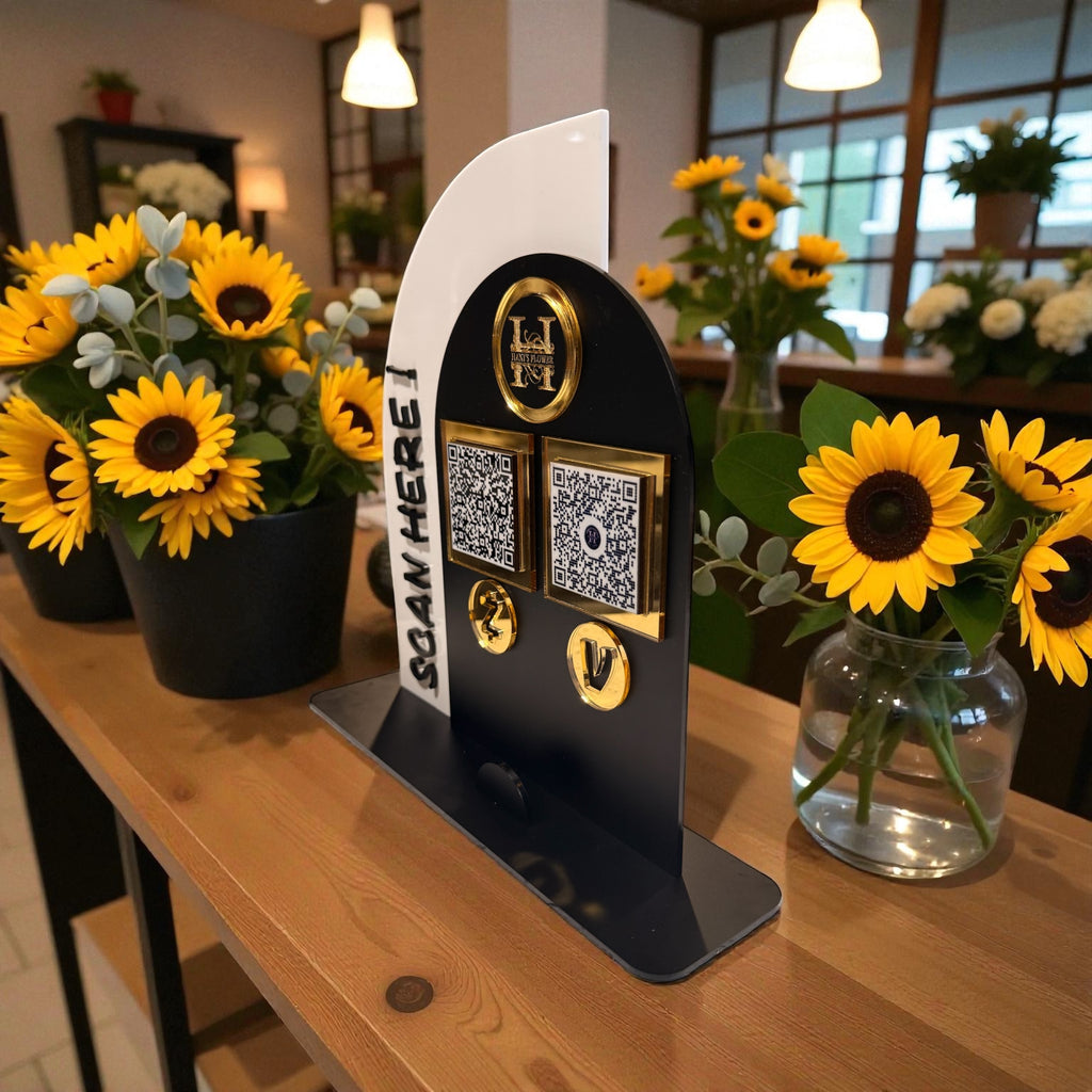 Custom Acrylic QR Code Payment Sign – Dual Arch Business Display