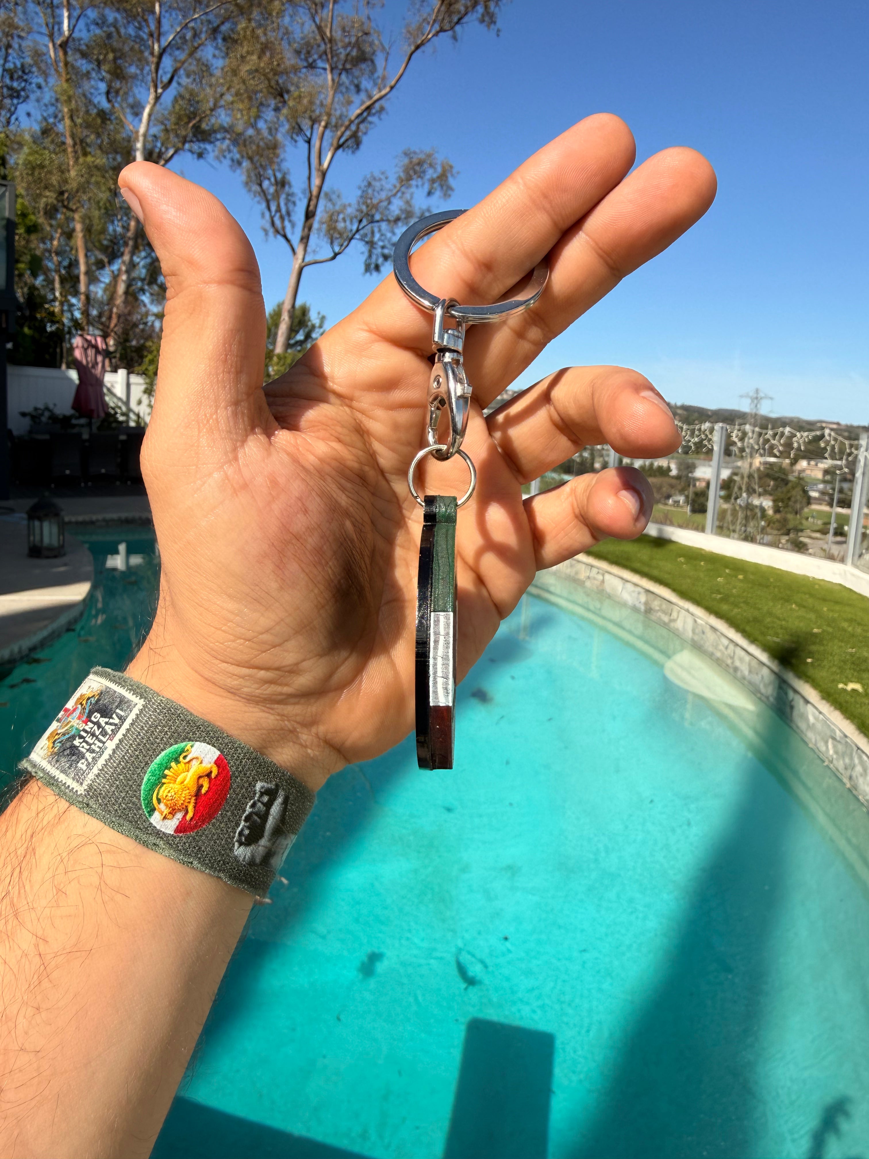 Persian Lion & Sun Wooden Acrylic Keychain – Iran Flag Keyring