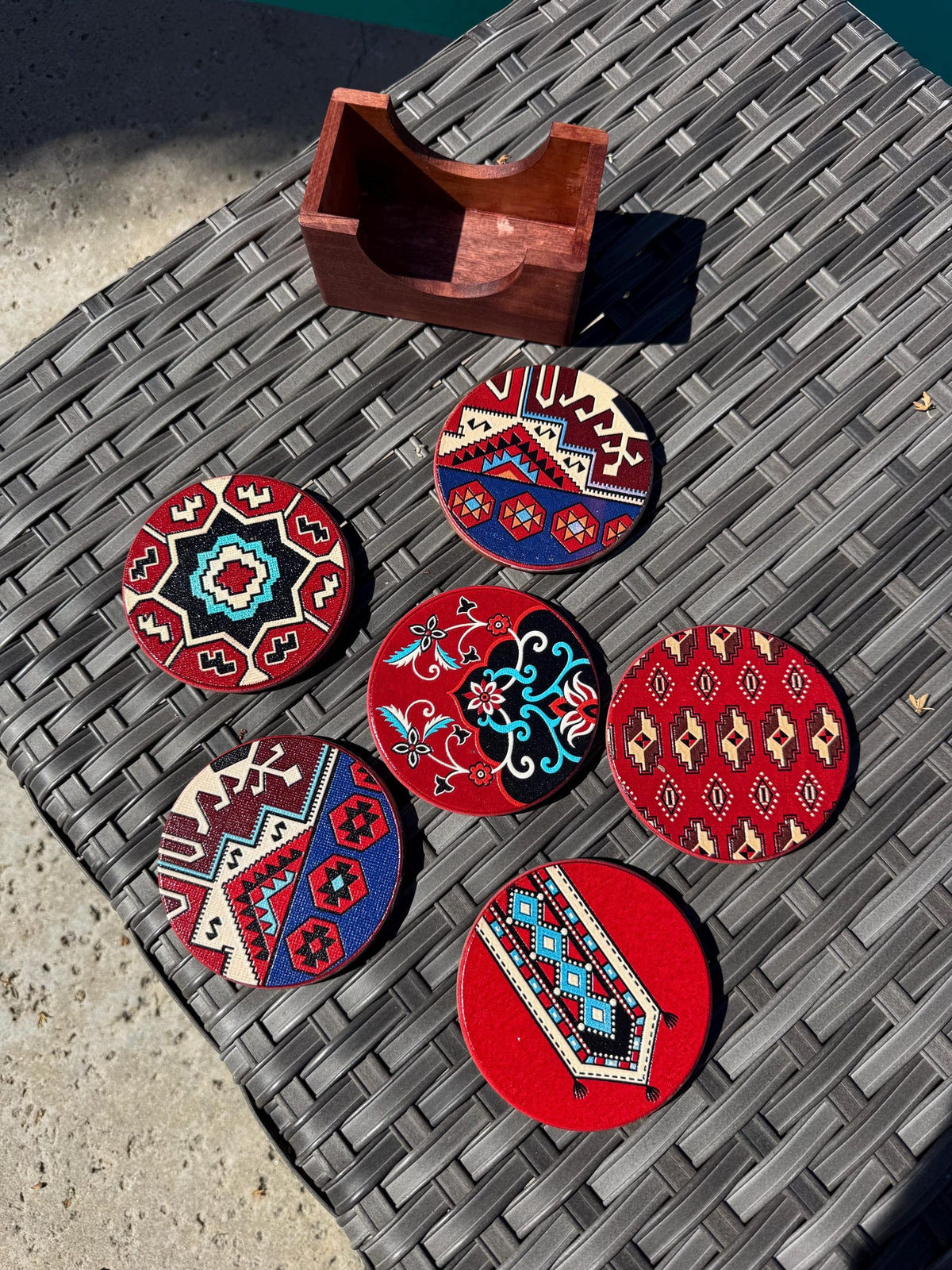 Persian rug wooden coasters set of 6 with holder