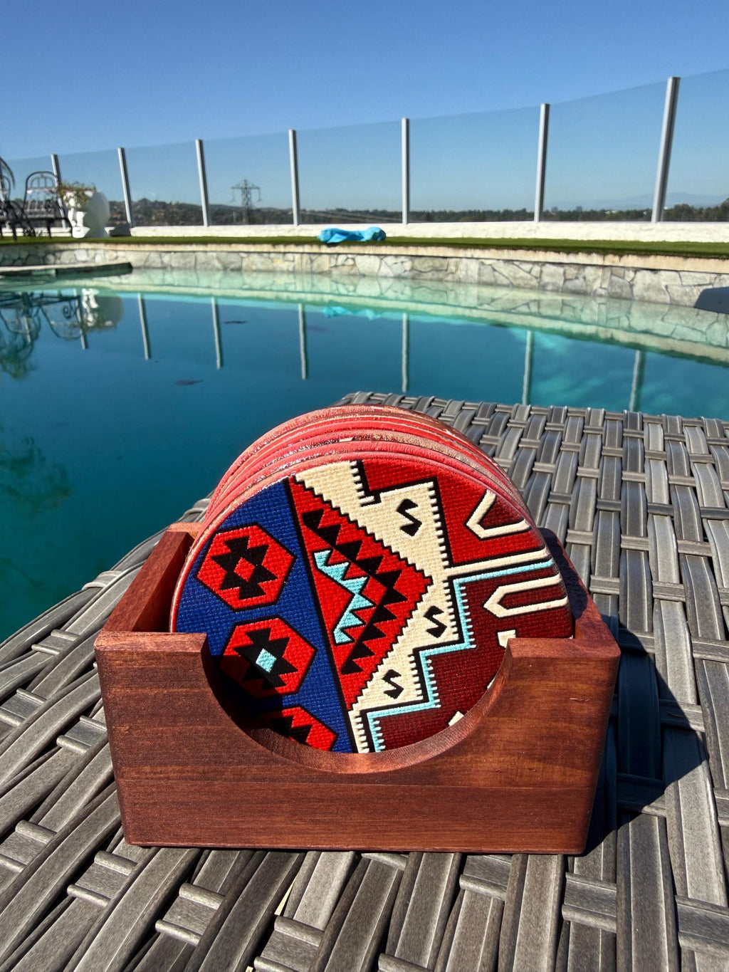 Persian rug wooden coaster set with holder - photo 7