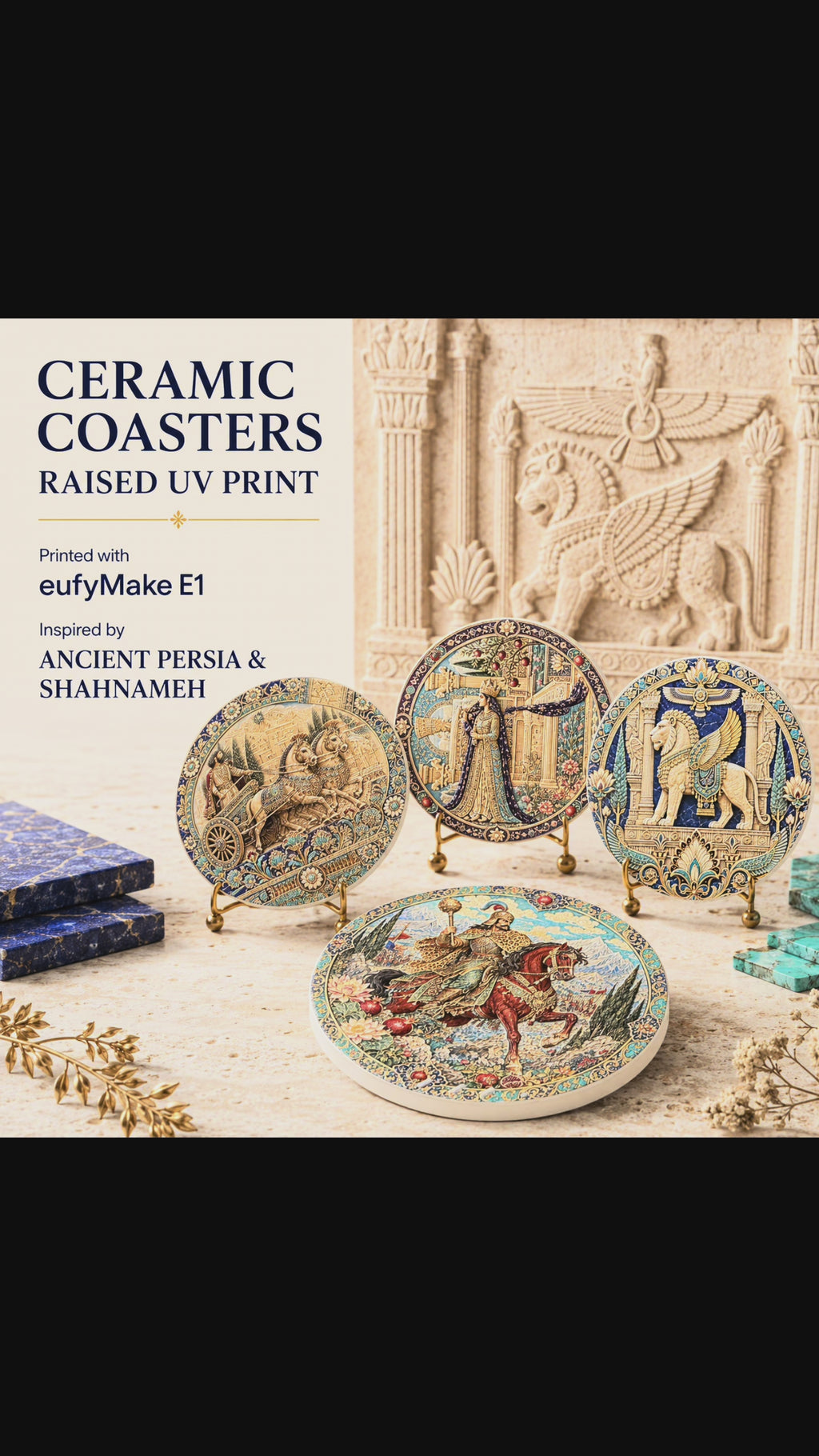 Ancient Persia & Shahnameh Raised Ceramic Coasters – Set of 4