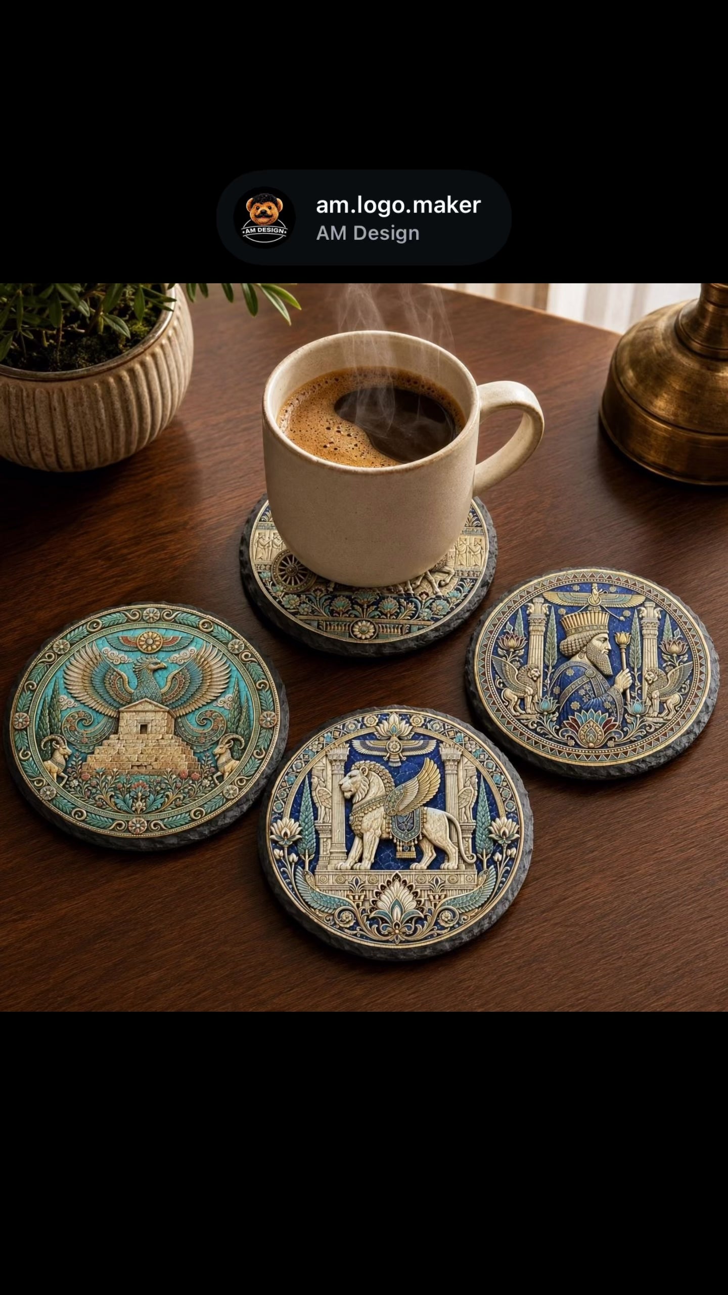 Ancient Persia Premium Slate Stone Coaster – 4 Inch